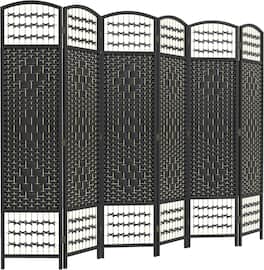 MOOSOO - 6 Panel Room Divider, Folding Privacy Screen, 5.6' Room Separator, Wave Fiber Freestanding Partition Wall Divider - Black