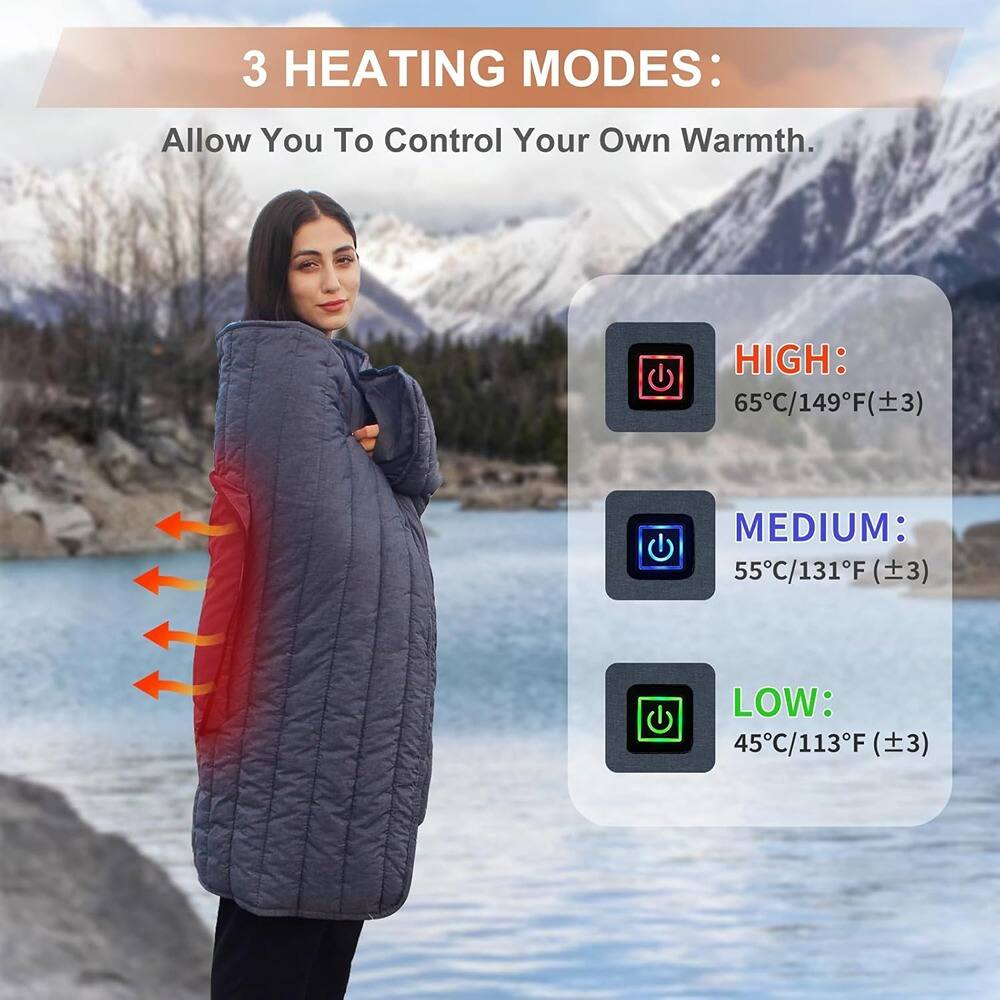 3 HEATING MODES:  
Allow You To Control Your Own Warmth.  

HIGH: 65°C/149°F (±3)  
MEDIUM: 55°C/131°F (±3)  
LOW: 45°C/113°F (±3)