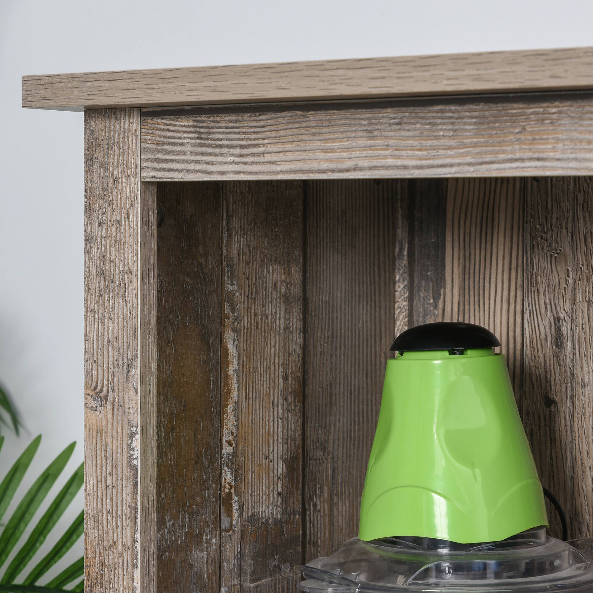 Alt View 4. Homcom - Freestanding Rustic Kitchen Buffet with Hutch, Pantry Storage Cabinet with Sliding Barn Door, Adjustable Shelf - Vintage wood grain.