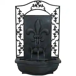 Sunnydaze - French Lily Polystone Outdoor Wall Fountain - Lead