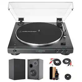 Audio-Technica - AT-LP60XBT Fully Automatic Bluetooth Belt-Drive Turntable (Black) +Bookshelf Speakers & More (Bundle)