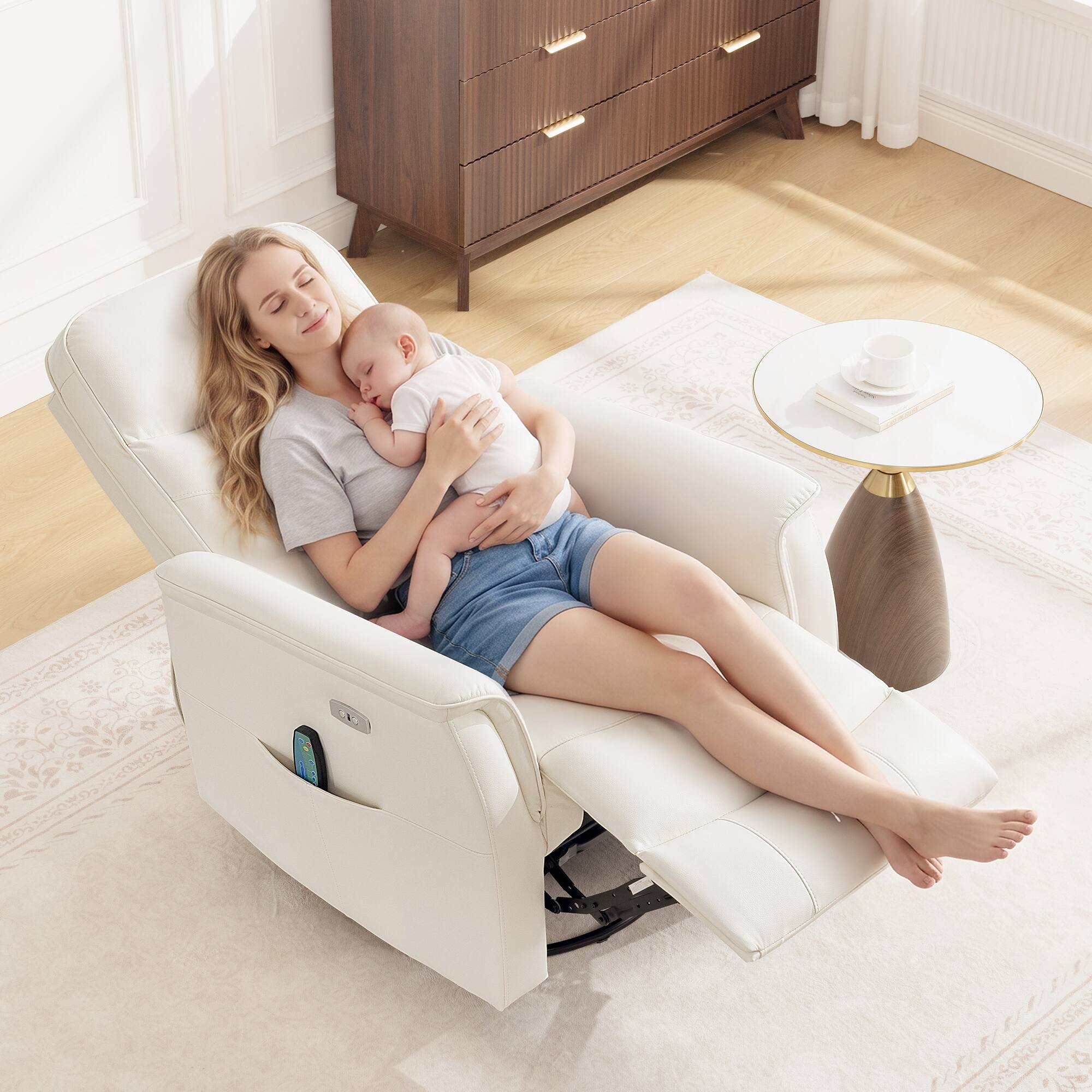 Alt View 6. Brick Attic - Electric Lift Recliner Sofa with Massage/ Heating ,Recliner Chair with USB Ports,Footrest and 270 Swivel Glider - White.