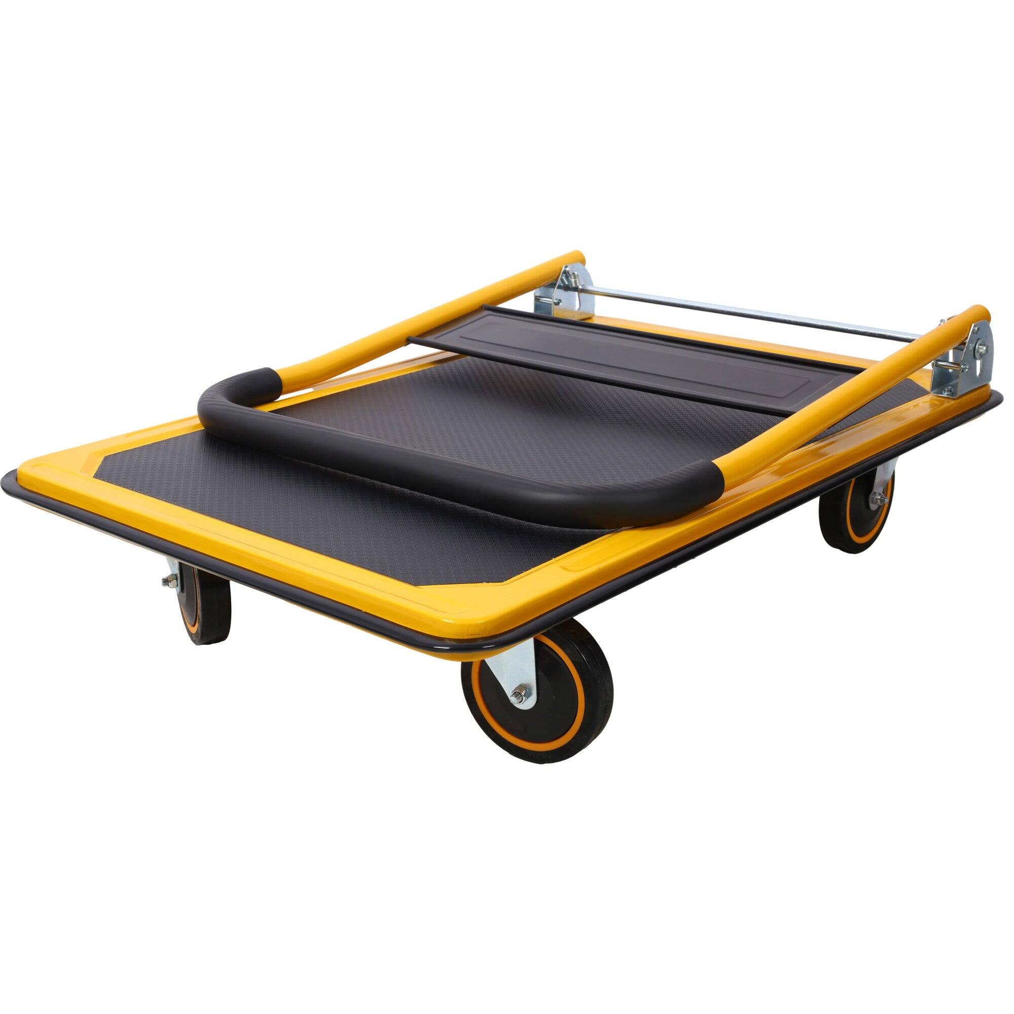 Alt View 3. Boyel Living - 330lbs Foldable Metal Push Hand Truck Yellow Black Multi Purpose Platform Trolley - Yellow.