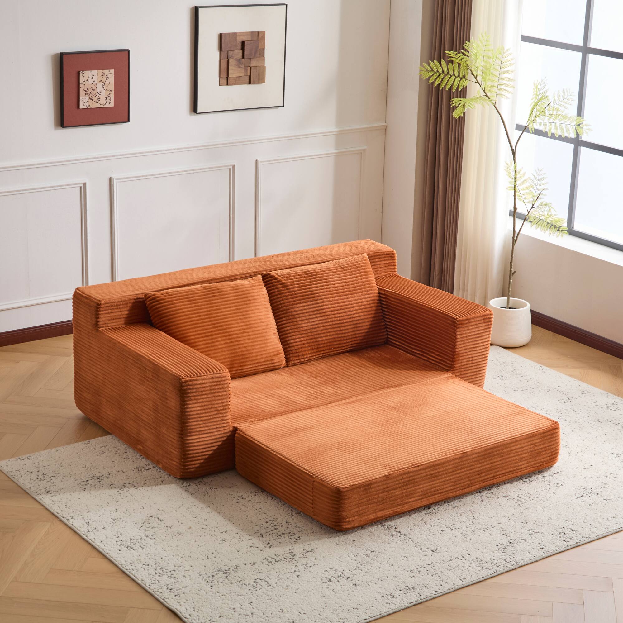 Alt View 8. GOODSILO - Modern Corduroy Loveseat Sofa Bed | Reversible Cushions & Deep Seating for Compact Spaces - Orange.