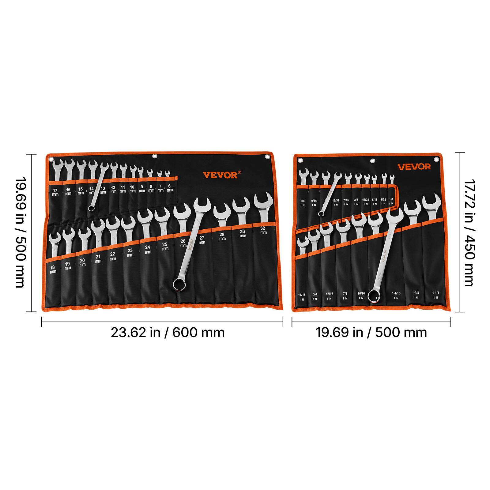 19.69 in / 500 mm  
17.72 in / 450 mm  
23.62 in / 600 mm