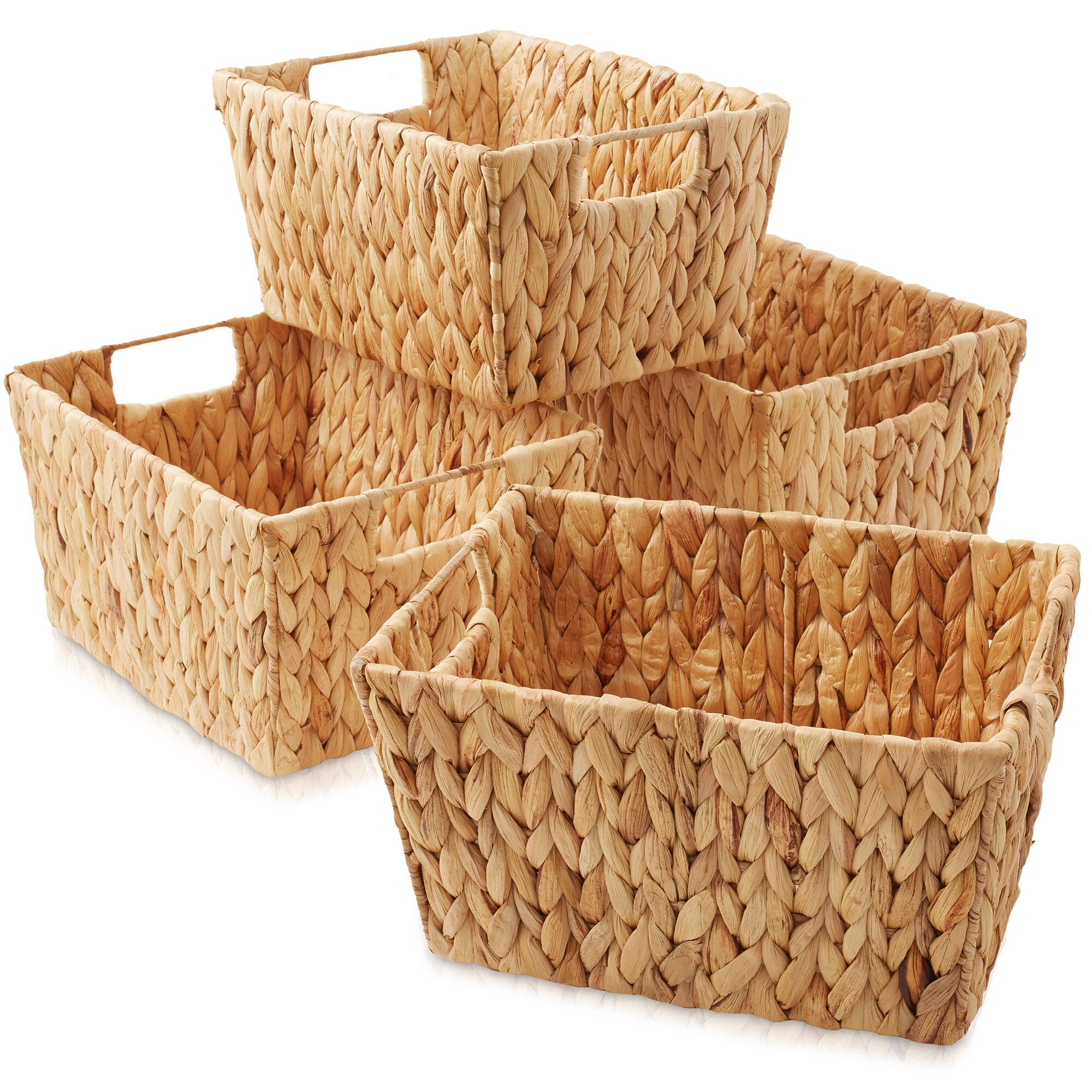 Alt View 6. Casafield - 4pk Hyacinth Seagrass Storage Baskets with Handles for Shelves - Natural - Hyacinth.