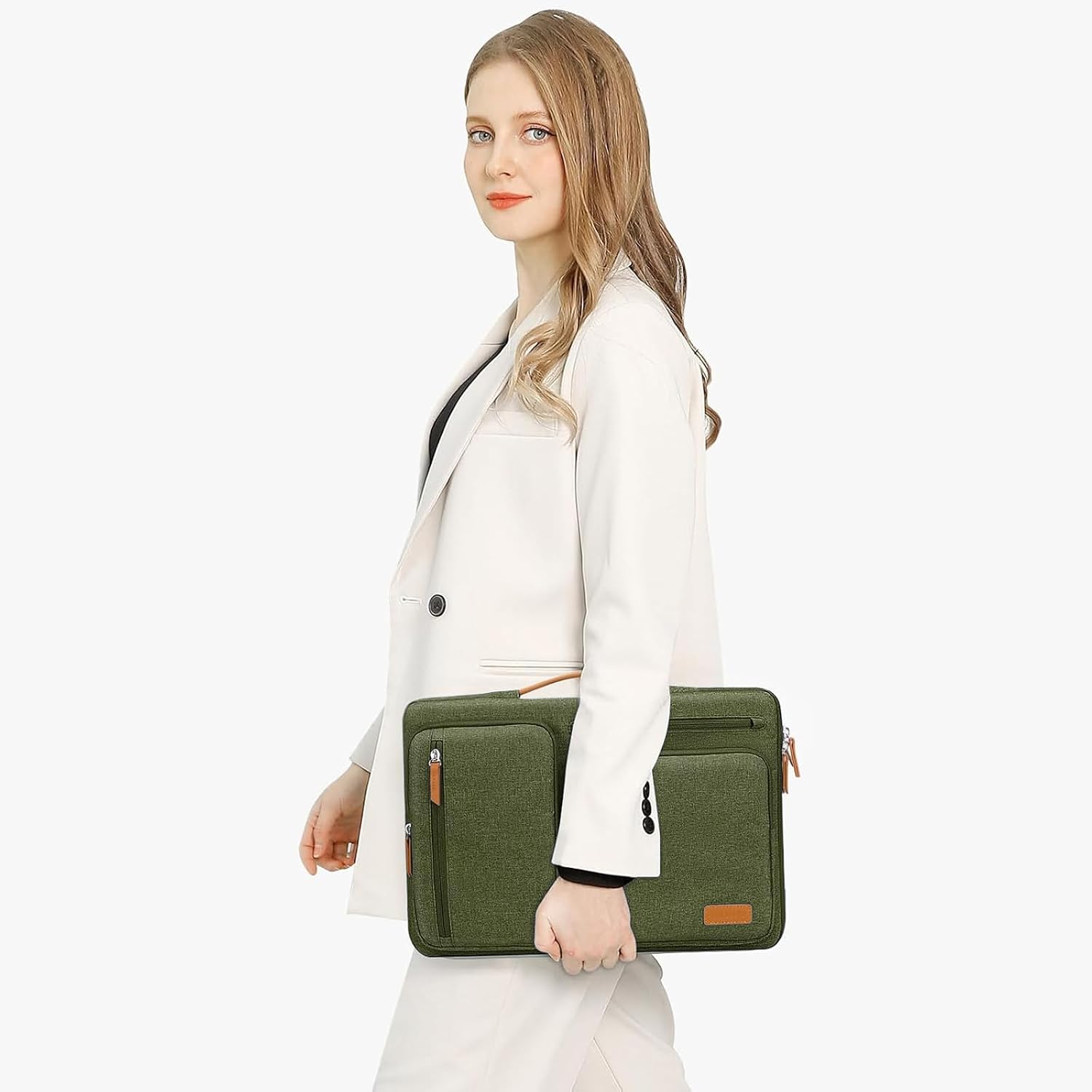 Alt View 2. mosiso - 360 Protective Laptop Handbag Sleeve 15 inch for HP Lenovo Dell ASUS Acer - Olive Green.