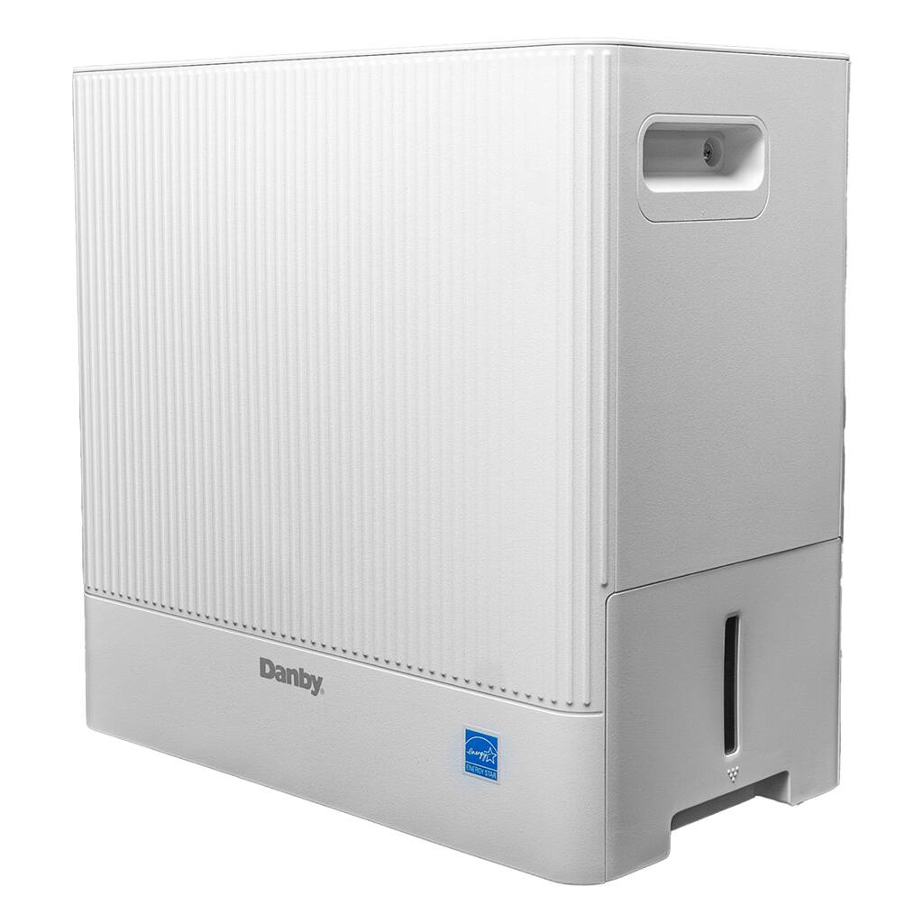 Danby is a company that manufactures and sells various appliances, including a white box with a blue sticker on it.