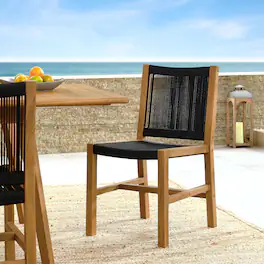 Vienna Outdoor Patio Teak and Rope Armless Dining Chairs Set of 2 by Modway - Natural Black