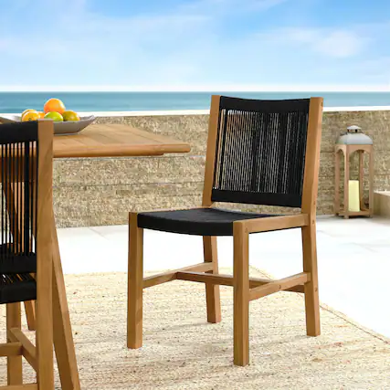 Front. Modway - Vienna Outdoor Patio Teak and Rope Armless Dining Chairs Set of 2 by Modway - Natural Black.