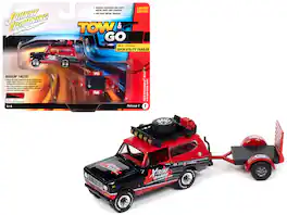 Johnny Lightning - 1979 International Scout II "Xtreme Quads" with Open Utility Trailer "Tow & Go" Series 1/64 - Red And Black