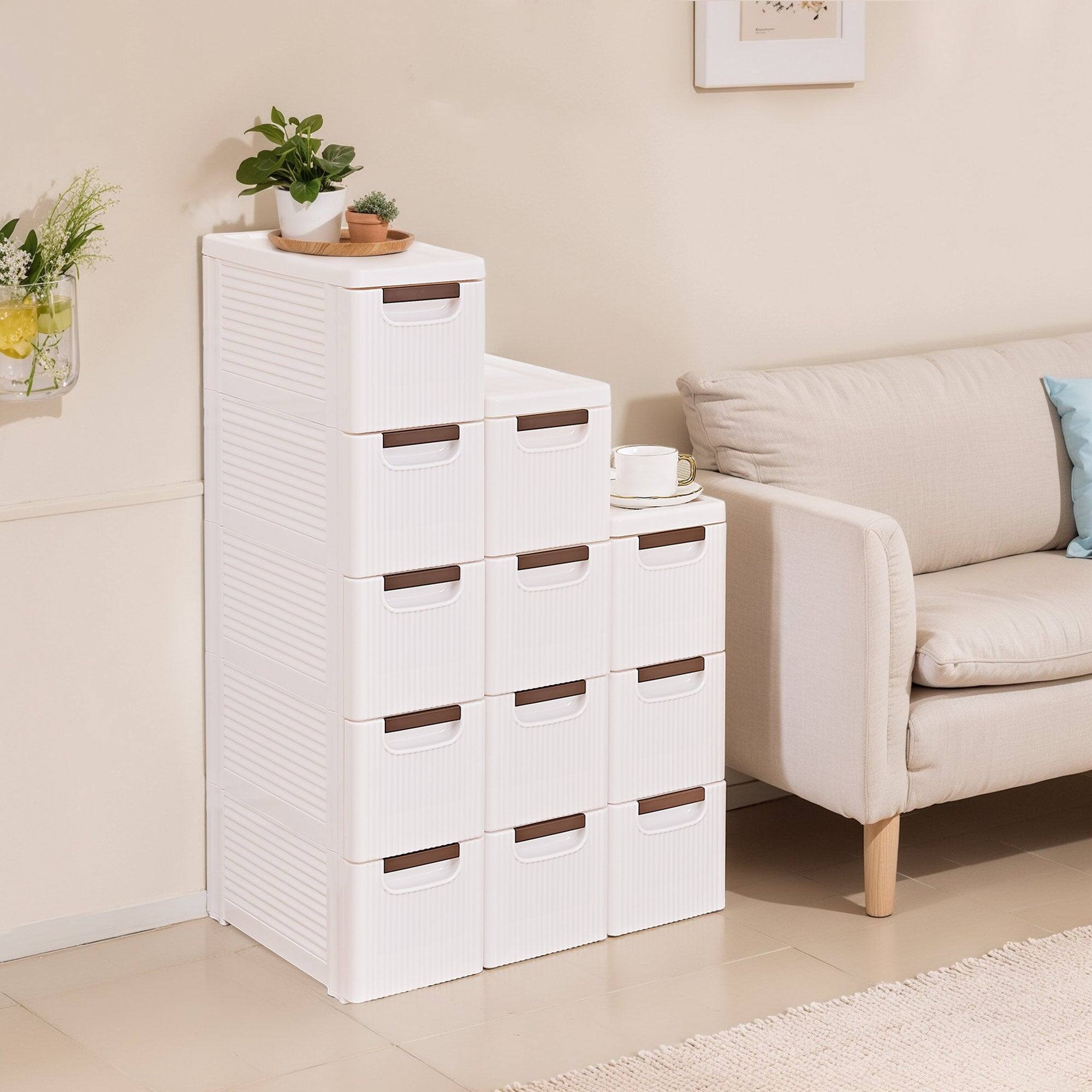 Alt View 2. Vecelo - 4-Drawer Rolling Storage Cart with Wheels — Narrow Plastic Utility Cabinet for Small Spaces - Beige.