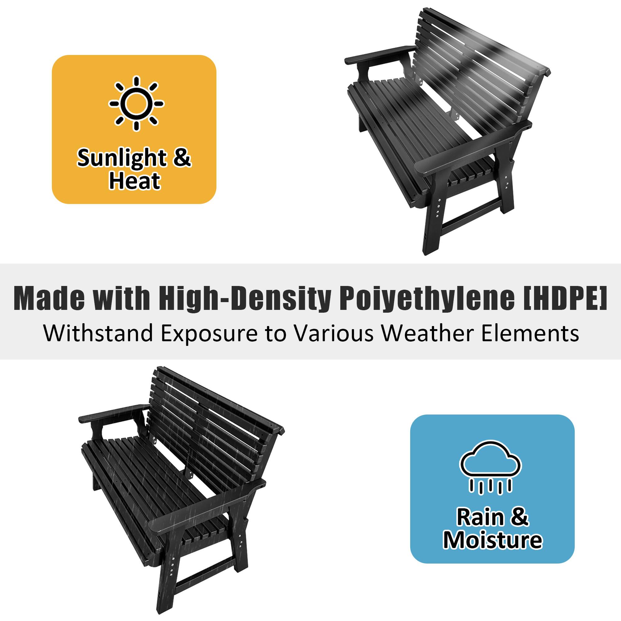 Sunlight & Heat  
Made with High-Density Polyethylene (HDPE)  
Withstand Exposure to Various Weather Elements  
Rain & Moisture