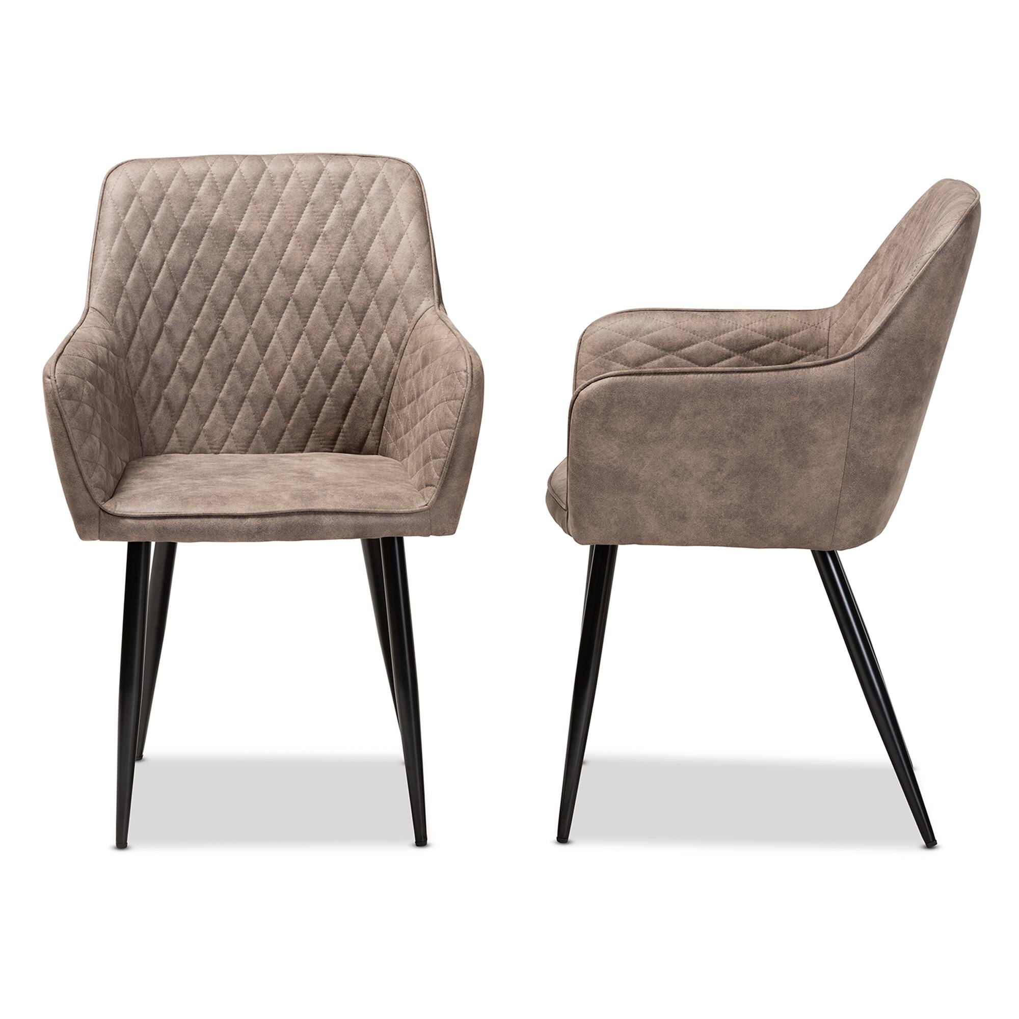 Left. Baxton Studio - Belen Modern and Contemporary Imitation Leather Upholstered 2-Piece Metal Dining Chair Set - Grey/Brown/Black.