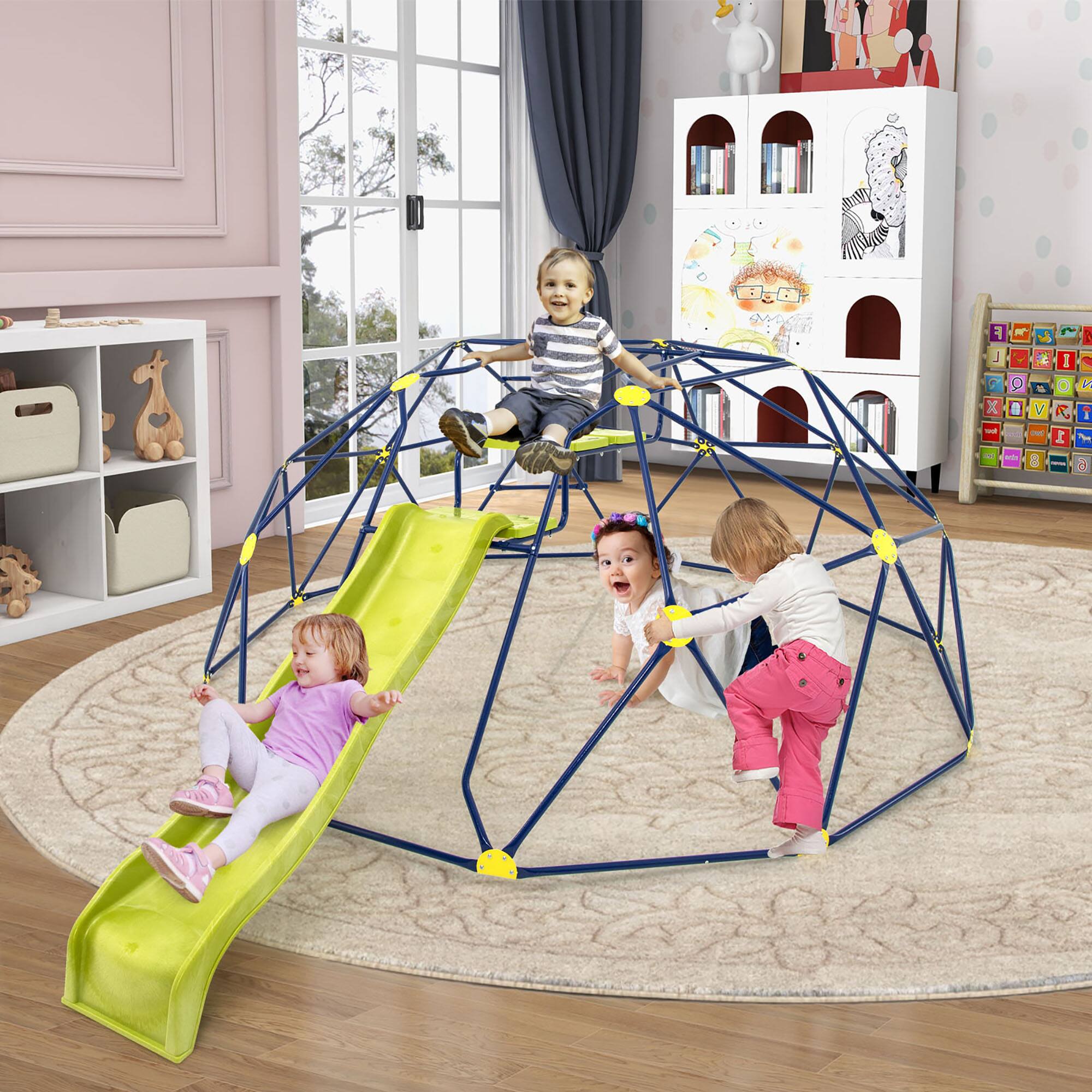 Alt View 3. Gymax - Gymax 13.3 FT Climbing Dome Geometric Dome Climber w/ Extended Wavy Slide - Multicolor.