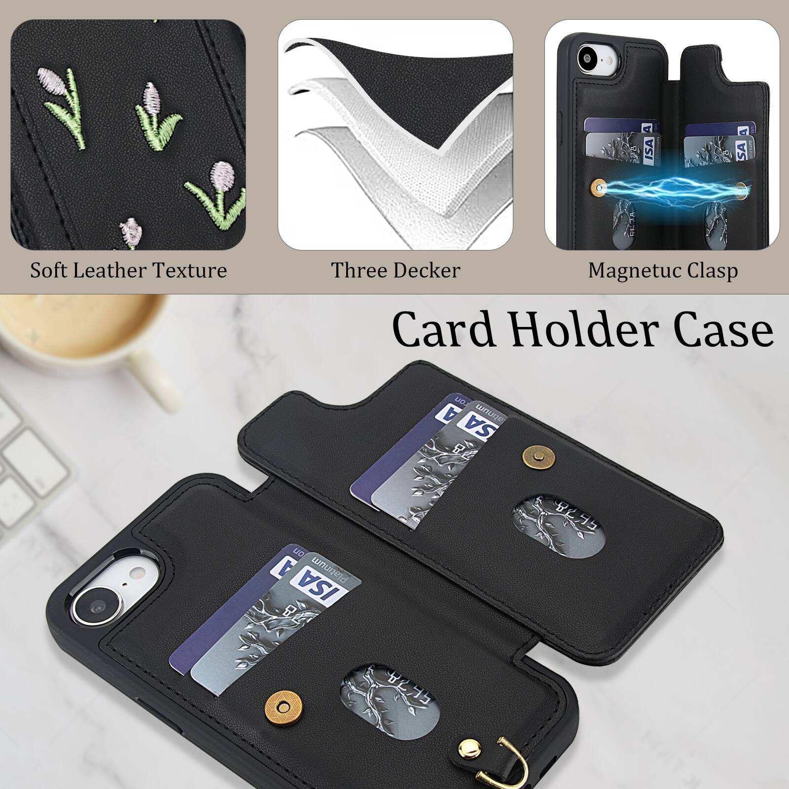 A ISA A SA O Soft Leather Texture Three Decker Magnetic Clasp Card Holder Case LC 4 SA 7 UD t Platinum ISA