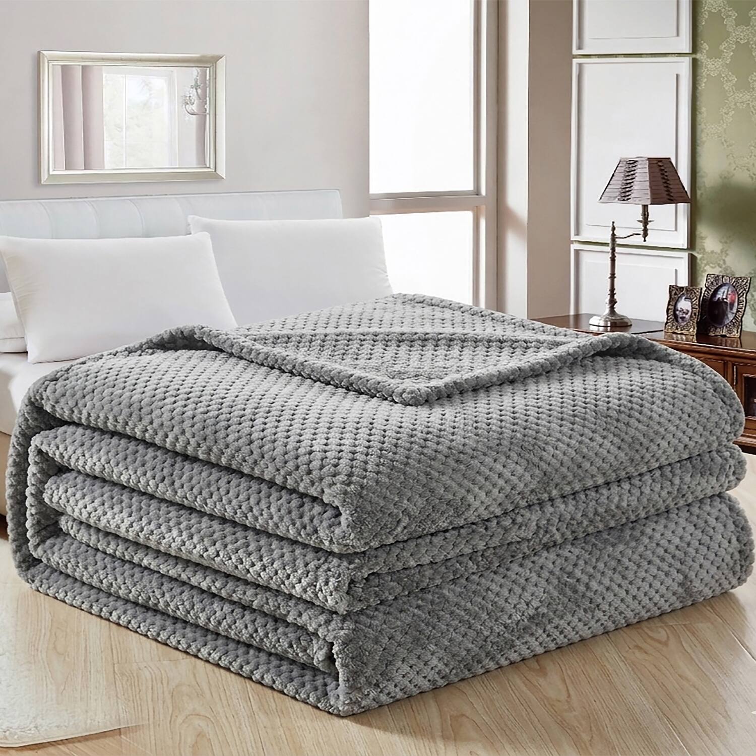 Alt View 2. Plazatex - Plazatex Noble House Micro Plush Popcorn Solid Blanket - Twin  66x86"  Grey - Grey.
