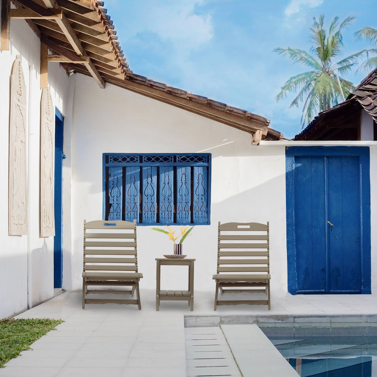 Alt View 1. FODINGHILL - Folding Portable Xavier Wave HDPE Adirondack Chairs Set of 2 - Wood.