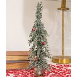 Angle. BreeBe - Winter Frost Pine Tree w/Red Baubles - 13.5"H - Green, Red.
