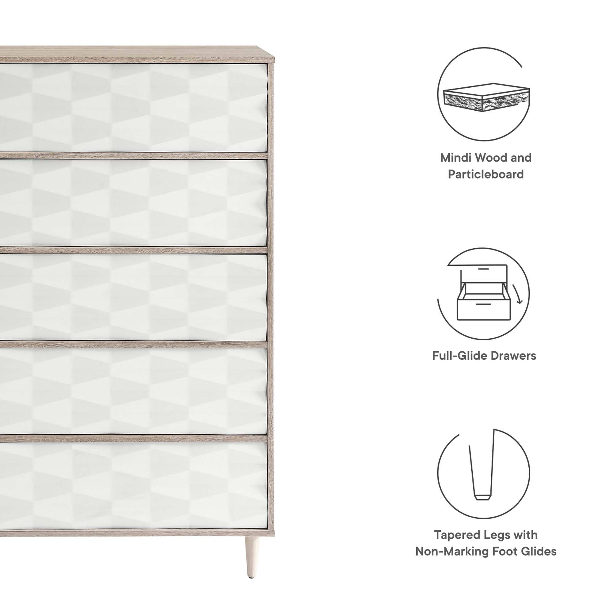 Mindi Wood and Particleboard Full-Glide Drawers Tapered Legs with Non-Marking Foot Glides