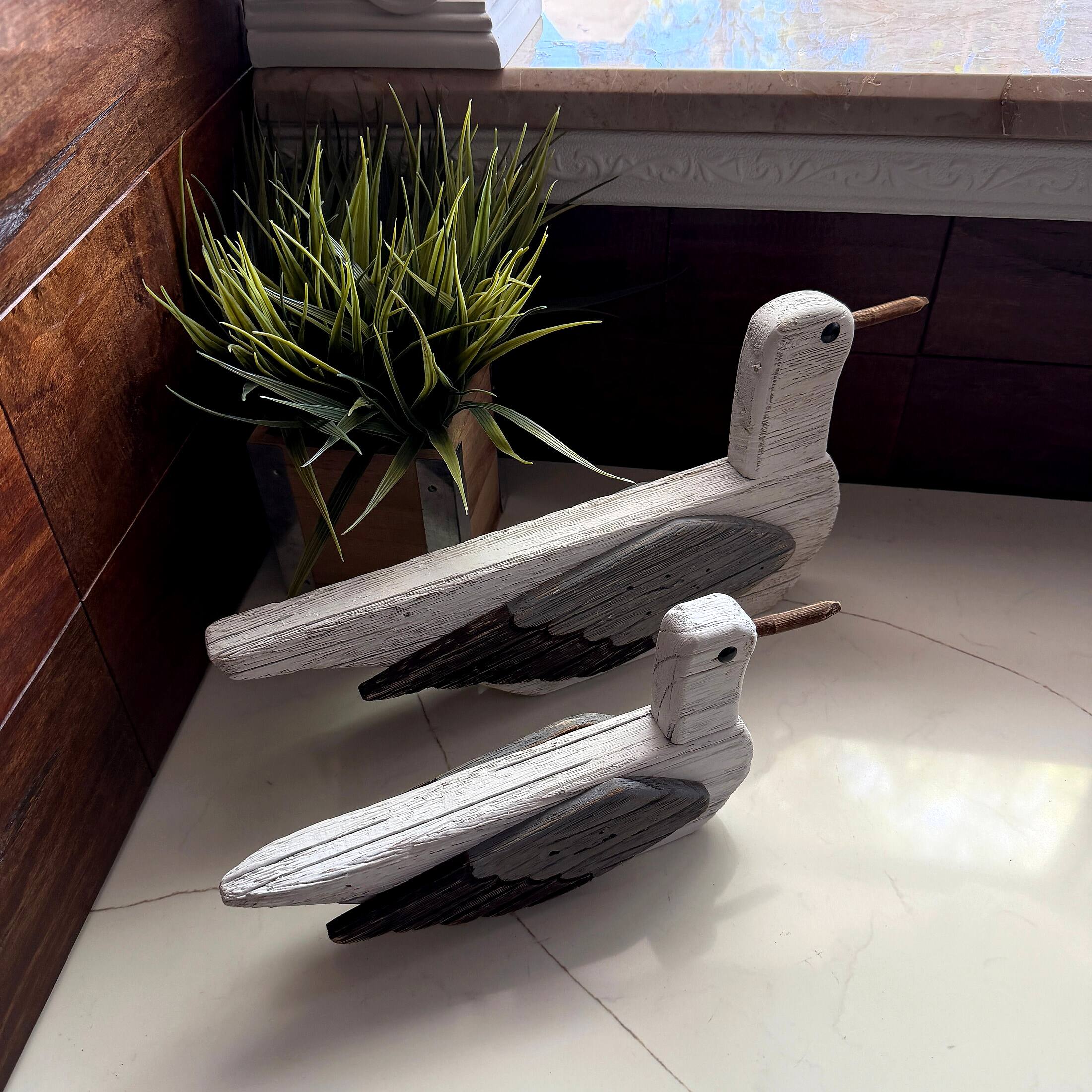 Alt View 7. Things2Die4 - Wooden Seagull Statues Set of 2 Coastal White Bird Shelf Decor 7.5 In - White.
