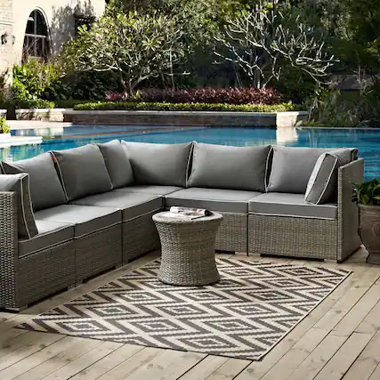 Front. Modway - Jagged Geometric Diamond Trellis Indoor and Outdoor Area Rug - Gray and Beige.