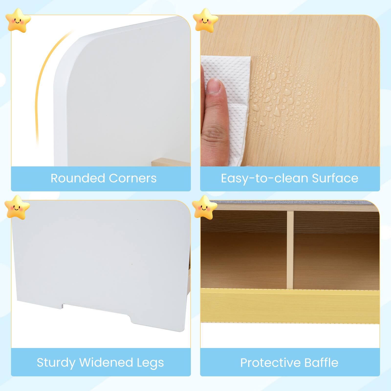 - Rounded Corners
- Easy-to-clean Surface
- Sturdy Widened Legs
- Protective Baffle