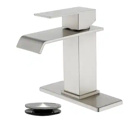 Front. Boyel Living - Brushed Faucet SUS304 Waterfall Spout cUPC Cartridge 60cm Supply Line Pop Up Drain - Brushed Nickel.