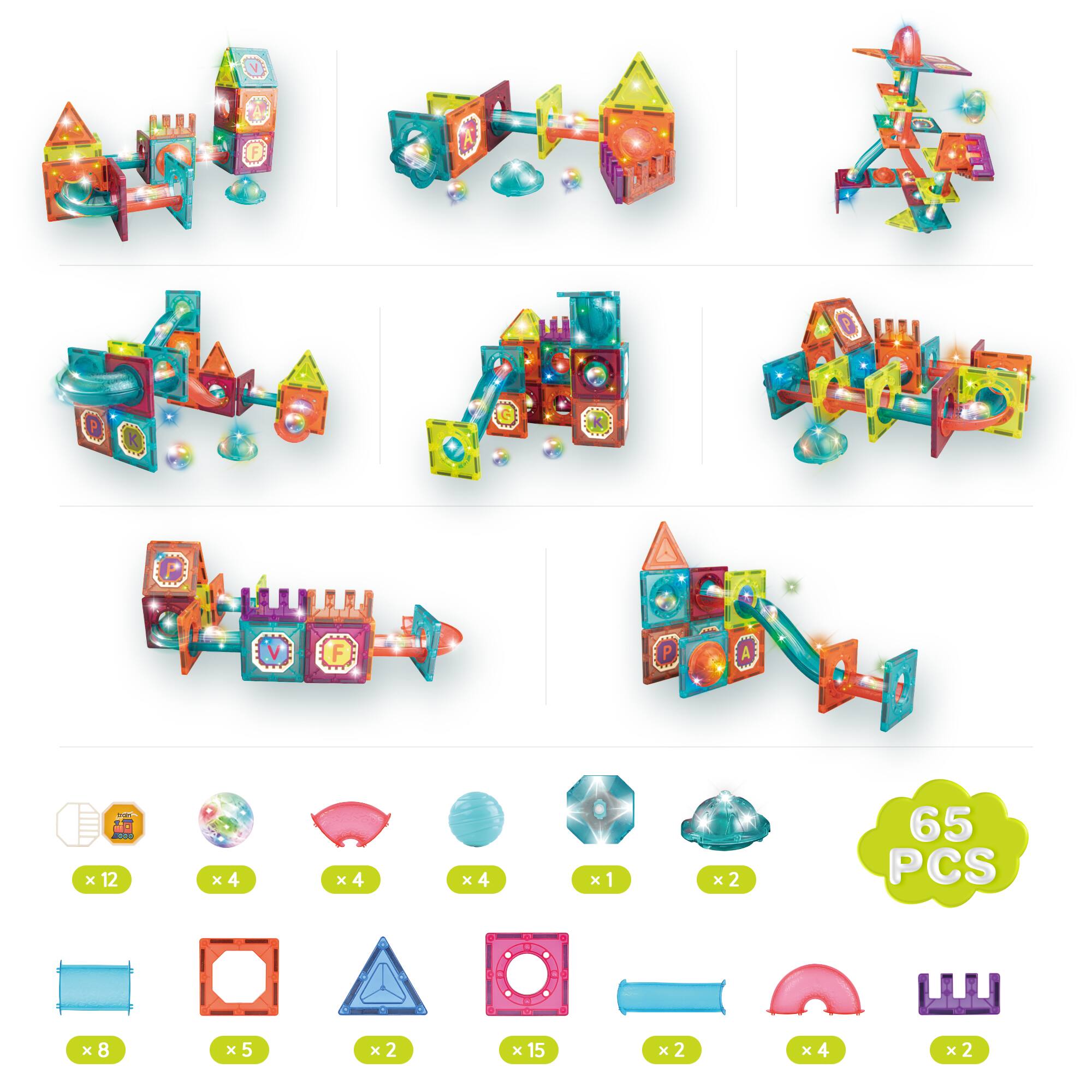 Alt View 3. Contixo - Contix ST15 STEM Building Toy  65-Piece Glow-in-the-Dark Marble Run Magnetic Tile Set,.