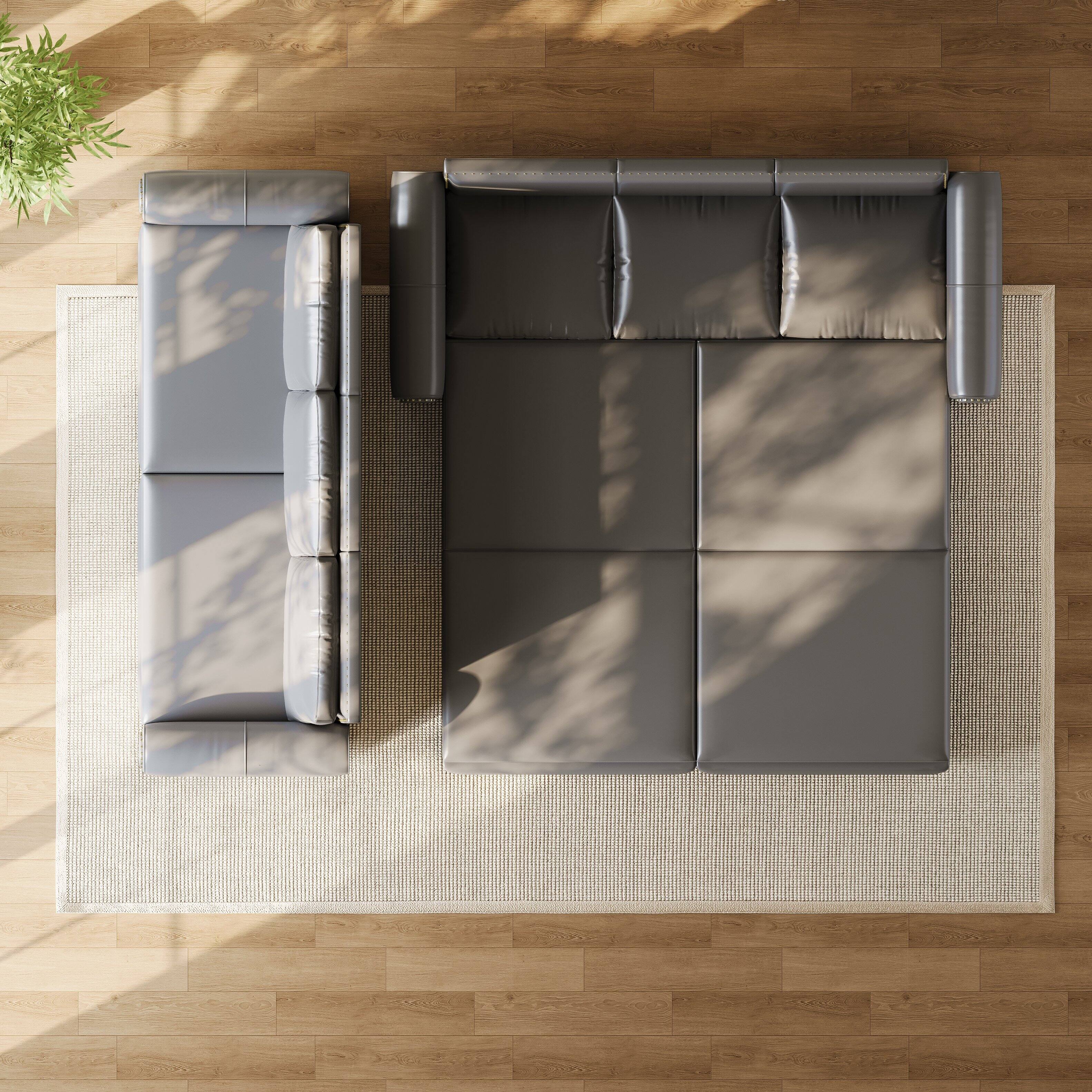 Alt View 2. Anysun - 93.7" 3-in-1 Faux Leather Convertible Sofa Bed - King Pull-Out Sleeper, Nailhead Trim & Rolled Arms for Living Room - Gray.