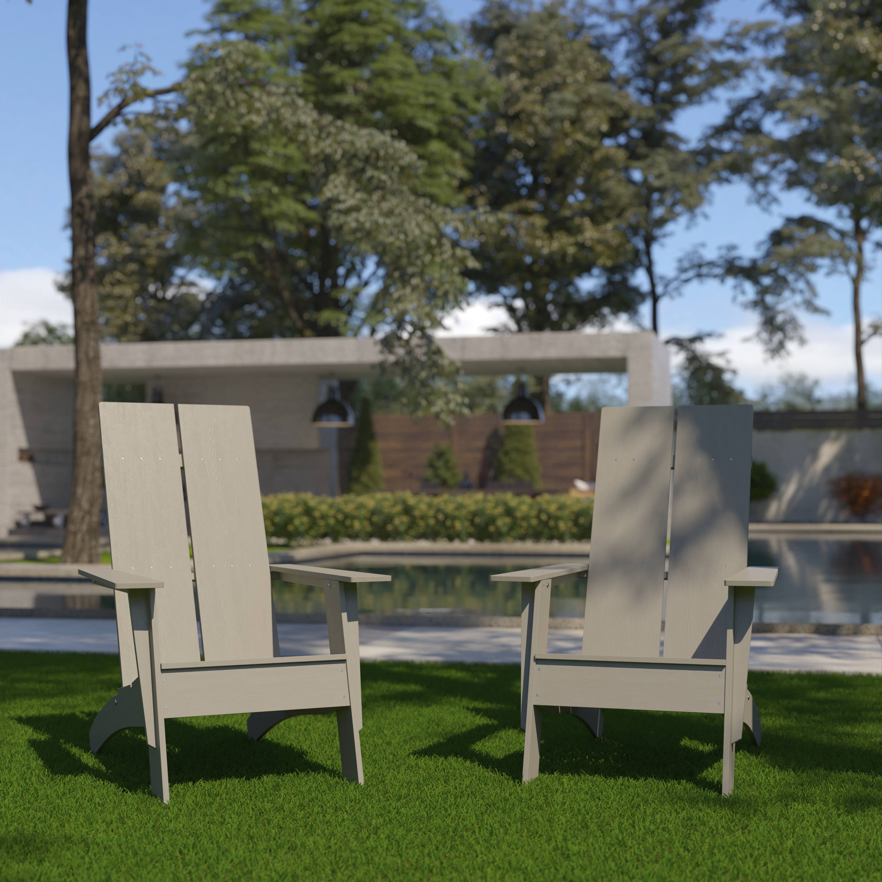 Alt View 2. Emma + Oliver - Set of 2 Modern Dual Slat Back Indoor/Outdoor Adirondack Style Chairs - Gray.