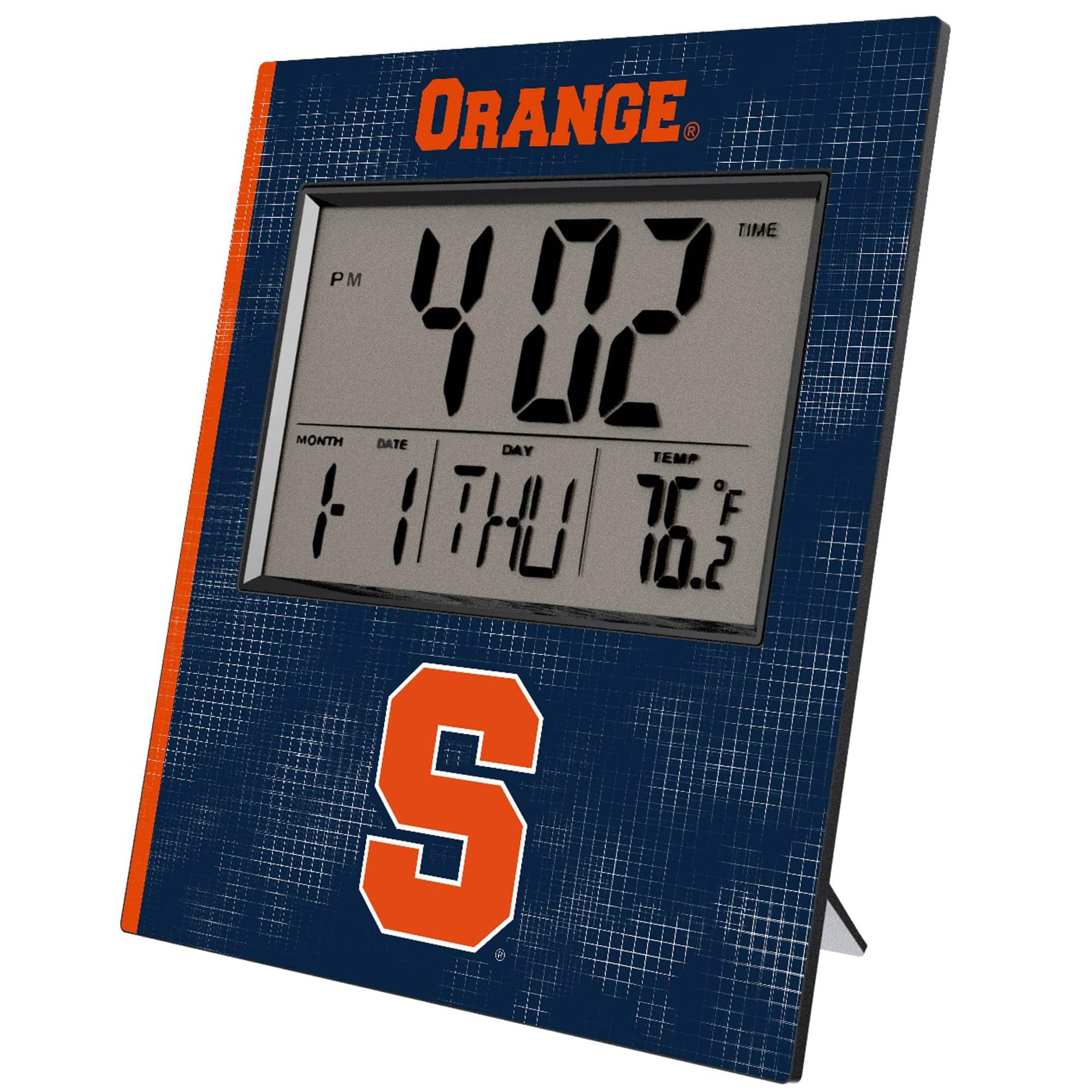 Keyscaper - Syracuse Orange Cross Hatch Digital Desk Clock - Multicolor