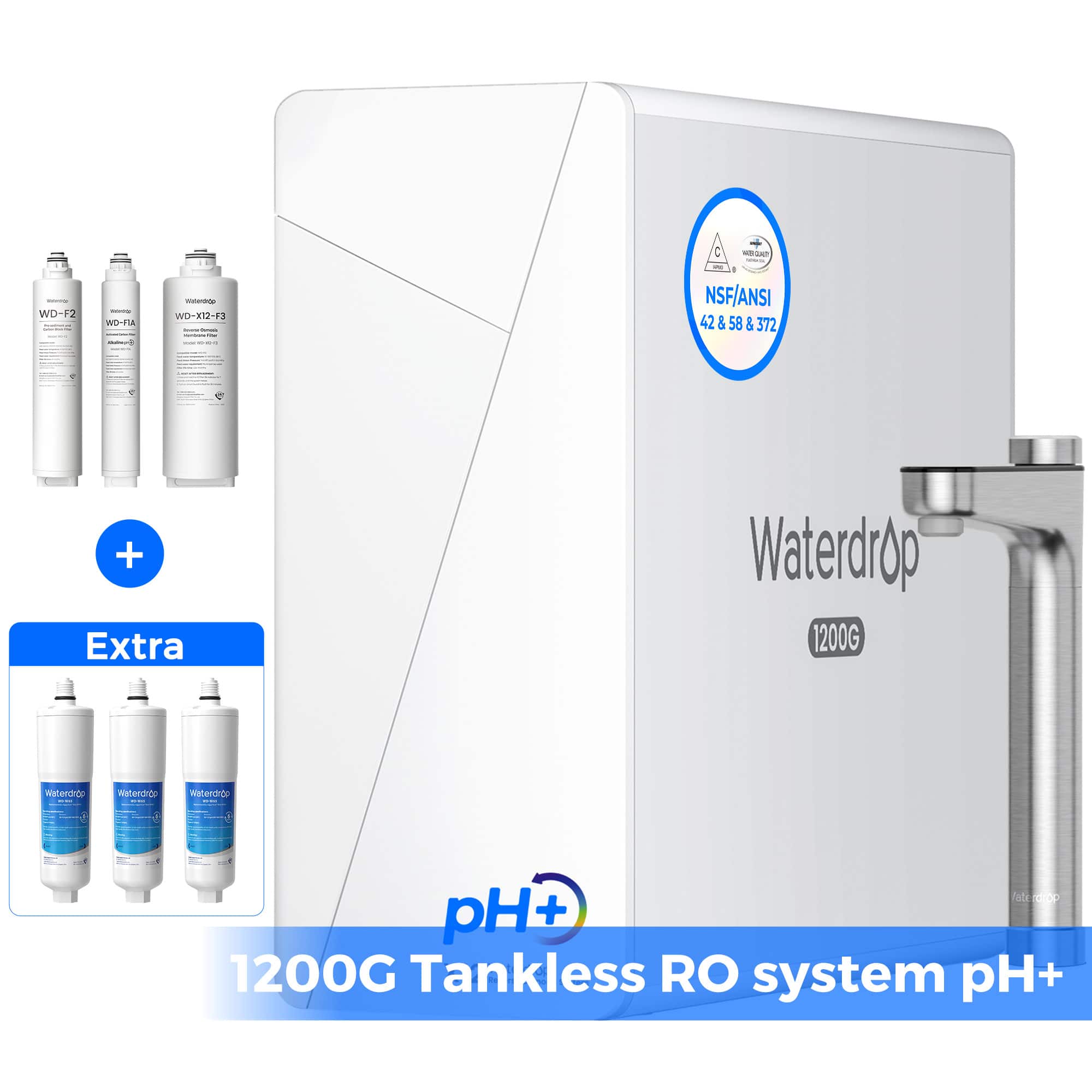 WD-2 F2 - WUHEIA - W WDX12-F3 I C - - -  NSF/ANSI 42 & 58 & 372 + Extra Waterdrop 1200G Wanedroo ano witendito . | 2 rabrrdio pH+ + 1200G Tankless RO system pH+