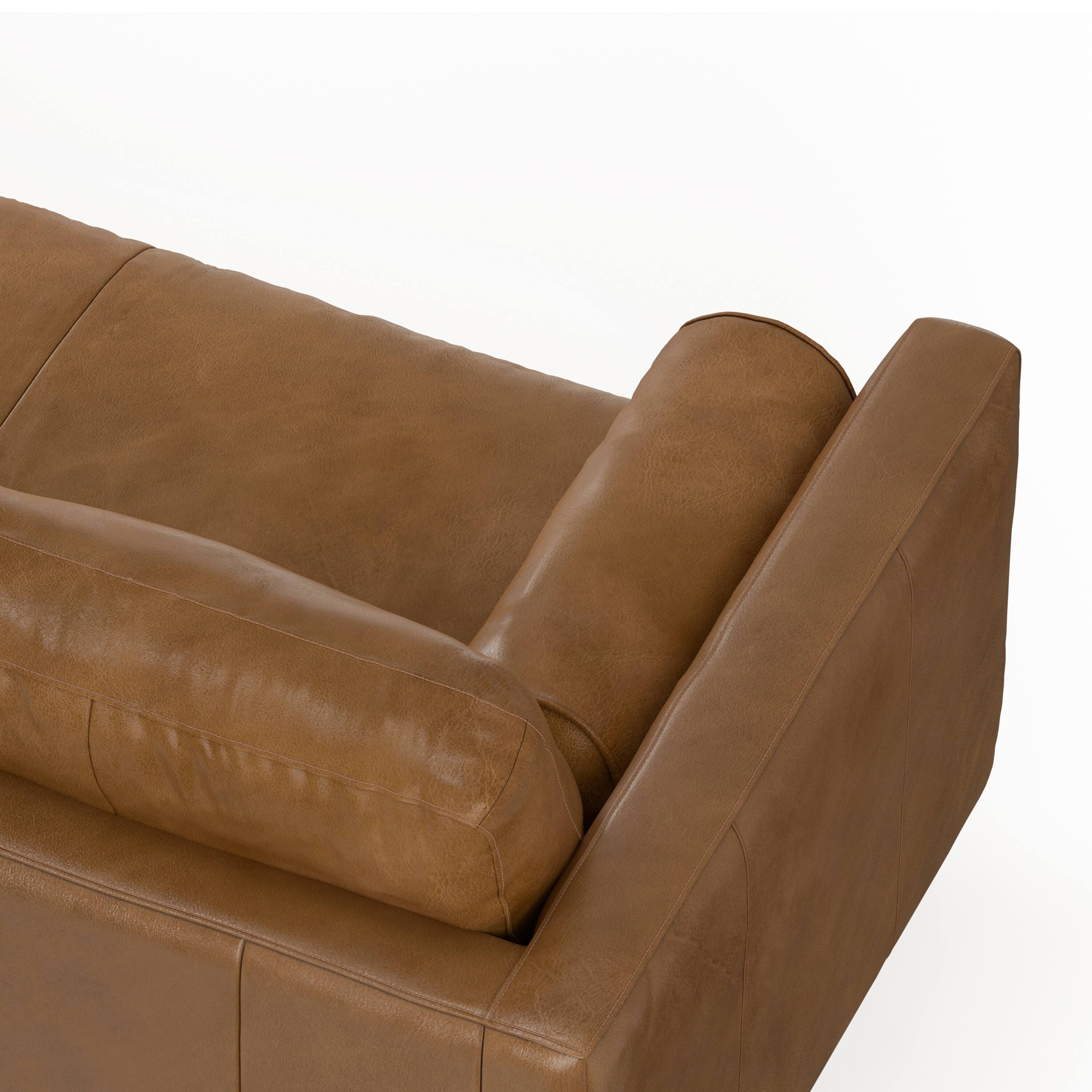 Alt View 8. Simpli Home - Morrison 89 inch Wide Mid-Century Modern Sofa in Caramel Brown Top Grain Genuine Leather - Caramel Brown.