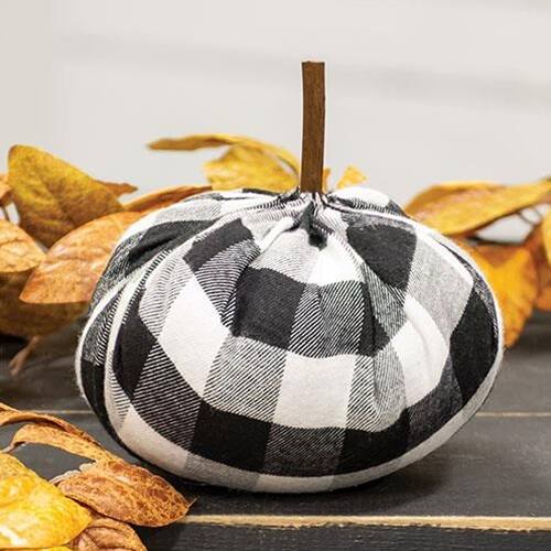 Angle. BreeBe - *Black & White Plaid Stuffed Pumpkin 6.5" - Black & White.
