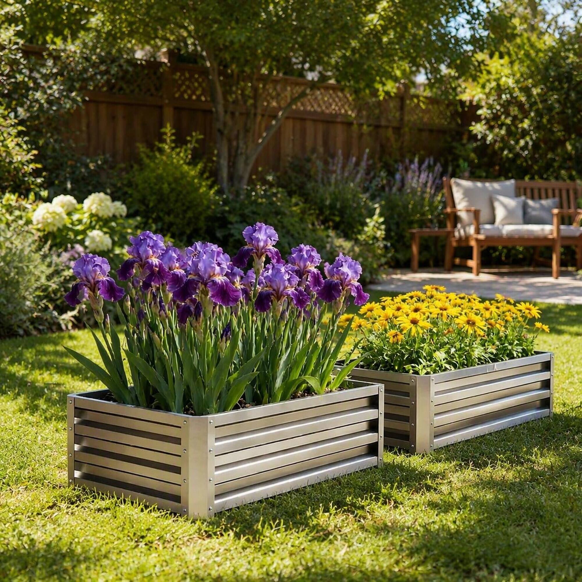 Alt View 2. RYHNUYNE - Galvanized Steel Raised Garden Bed 47.25x23.5x12 Inch Open Bottom Planter Box for Vegetables Flowers Silver - Silver.