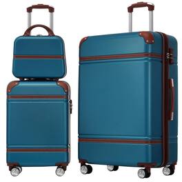 BreeBe - Lightweight Hardshell Luggage Set with TSA Lock, 3 Pieces 20'+28' Spinner Suitcases & Cosmetic Case - Blue