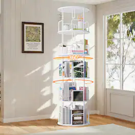 Aukfa - Rotating 5-Tier Bookshelf Tower - 360 Spinning Bookcase, Narrow Tall Design for Bedroom & Living Room - White
