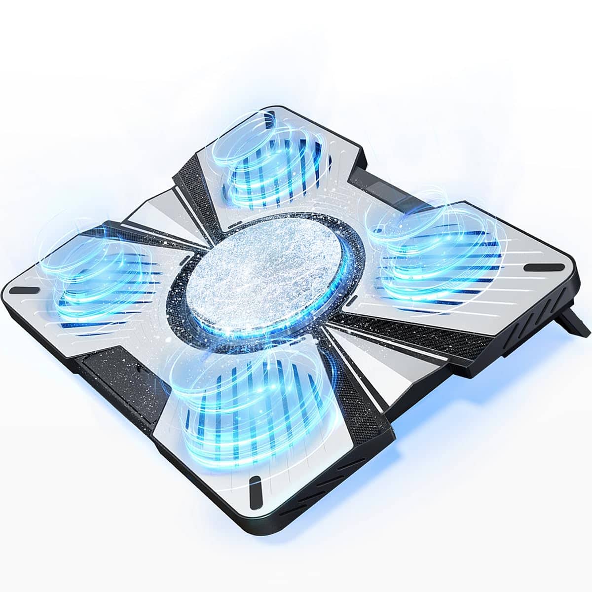 HongFei - Laptop Cooling Pad with 5 Fans & Peltier Device Ultra-Quiet Semiconductor Panel Cooler Stand, Adjustable Speed - Silver + Black