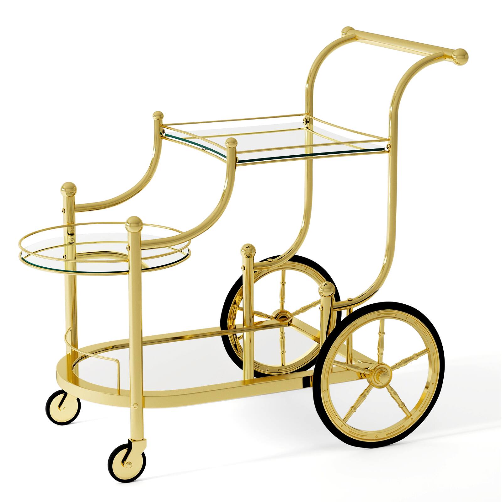 Alt View 9. Gymax - Gymax 3-Tier Home Bar Serving Cart on Wheels w/ Mirrored Shelves for Kitchen - Gold.