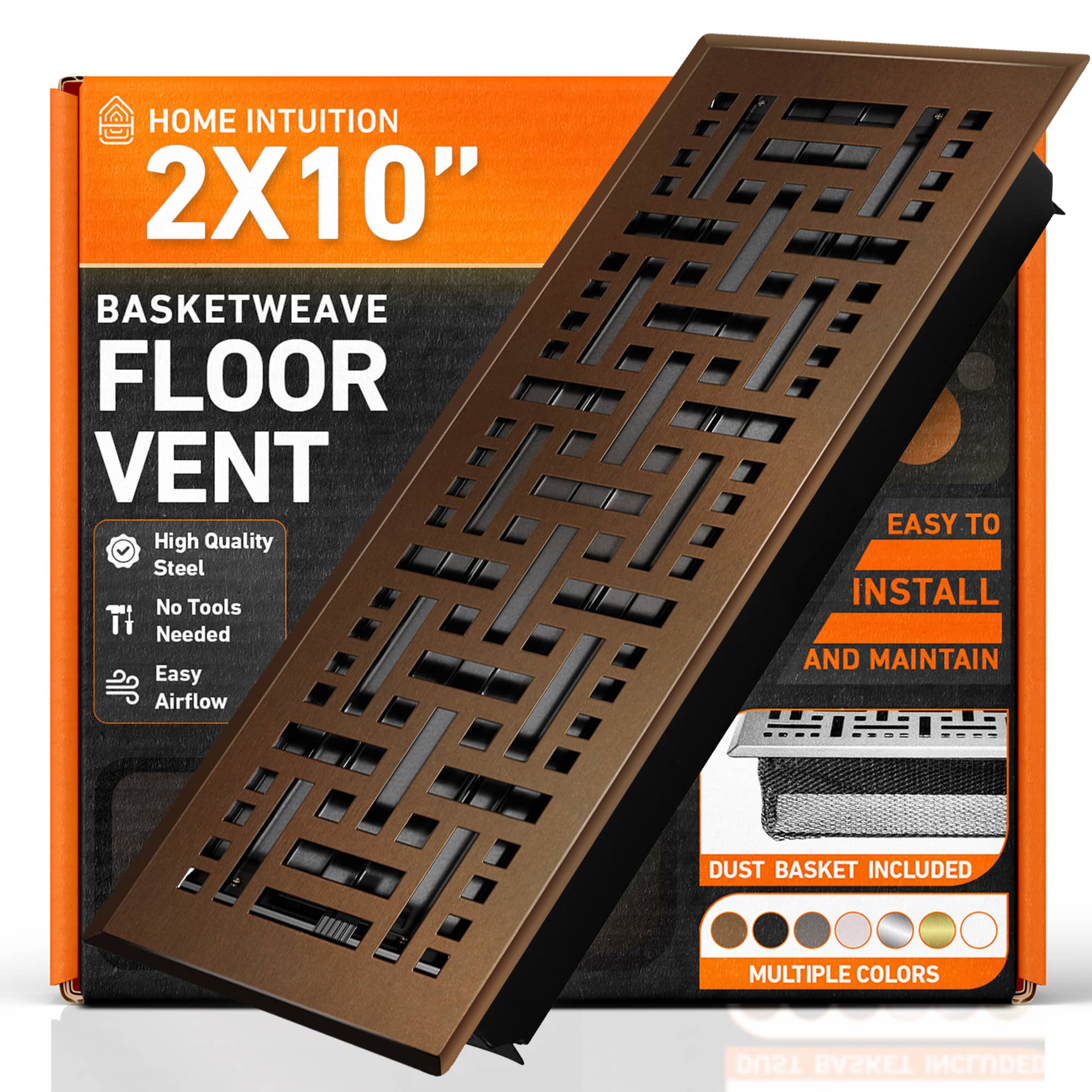 Home Intuition - 2X10 Floor Vent Covers with Mesh Cover Trap, Heat and Air, for HVAC Duct, Basketweave - Oiled Bronze