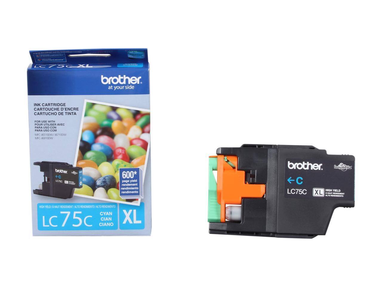 LC/50XL XL brother. at your side INK CARTRIDGE CARTOUCHE D'ENCRE CARTUCHO DE TINTA FOR USE WITH POUR UTILISER AVEC PARA USO CON PARA USO COM MFC-6510DW/J67100W 100WV MFC-369100W brother +C LC7SC C 600* page yield rendement rendimiento rendimento brother. innoball la C LC75C HIGH YIELD XL A RAUT ENCEMENT AL REXOENTO HGH TELD AHAUT RENDEMENT ALTO RENOMIENTO AL TO RENDIMENTO CYAN LC 75c CIAN XL CIANO