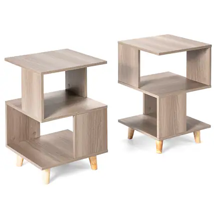 Front. WELLFOR - Set of 2 Wooden Modern Nightstand Set with Legs for Living Room - Grey.