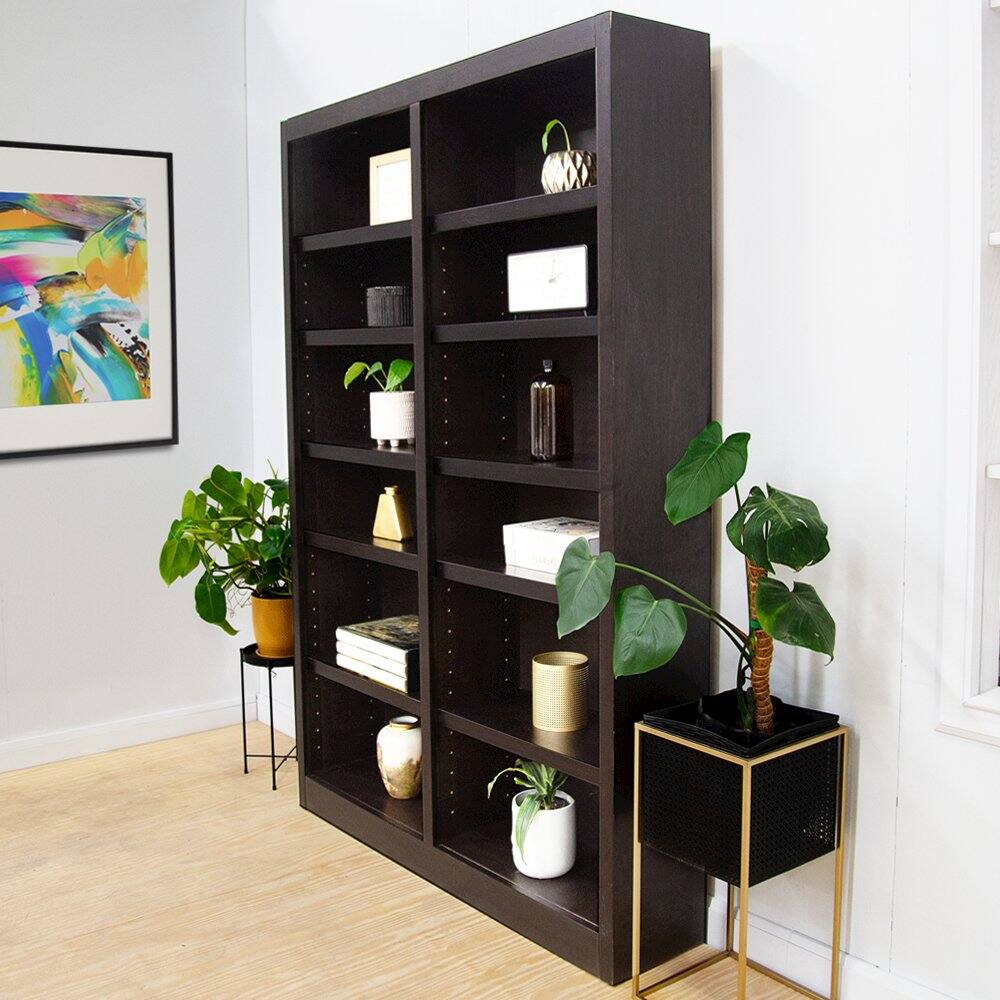 Alt View 3. Concepts in Wood - Double Wide Bookcase 12 Shelves Espresso Finish - Brown.