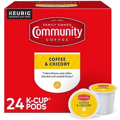 Community Coffee - Chicory Coffee Keurig K-Cup Pods, Medium Dark Roast, 24/Box