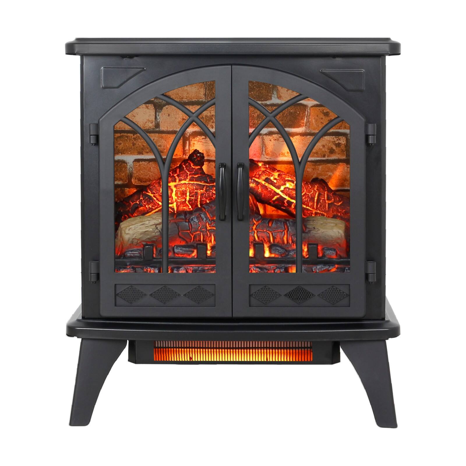 Alt View 7. Ecooso - Cast Iron Free-Standing Electric Fireplace Stove with Double Doors, 1500W 5000 BTU Heater, 3D Flame, Remote and Timer - Antique Black.