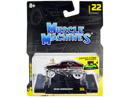 1949 Mercury Custom Coupe Dark Red Metallic with Flames 1/64 Diecast Model Car by Muscle Machines