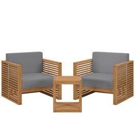 Modway - Carlsbad 3-Piece Teak Wood Outdoor Patio Set - Grade A Premium Teak, All-Weather Cushions - Gray