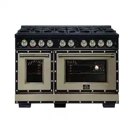 Forno Appliances - 48 in. Wide 8 Burner Ambassador 6.7 Cu. Ft. Freestanding Double Oven Gas Convection Range - Black