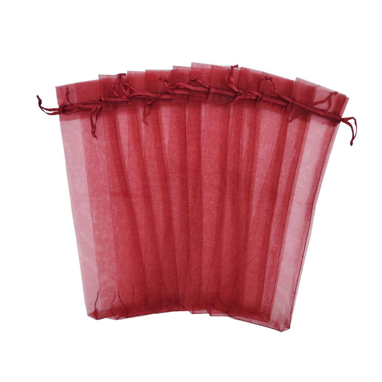 Alt View 5. Paradigms Interiors - Sheer Fan Organza Bags 2 6 Inch Folding Gift Bag Pouch With Drawstring Silk Pouches For Hand Fans wine Red - white.